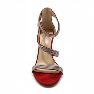 Streetwear Society Red High Heel Sandals with Rhinestone Straps